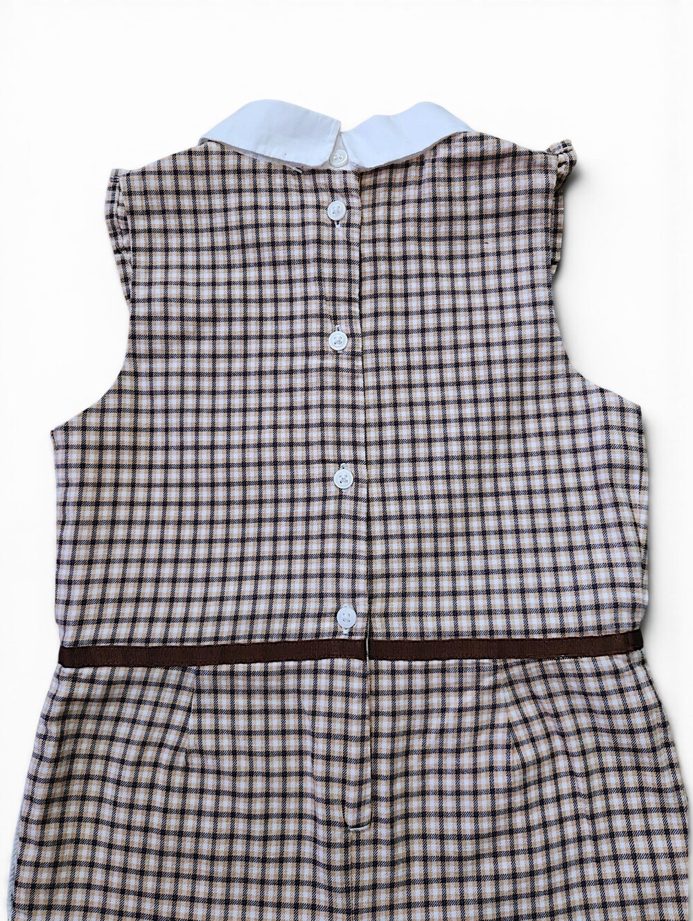 Janie and Jack Little Girls Size 5 Brown Houndstooth Jumpsuit Peter Pan Collar - Picture 6 of 15